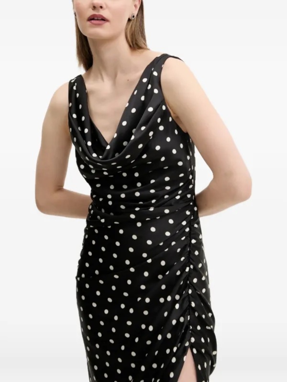 Abercrombie & Fitch Black and White Polka Dot Cowl Neck Maxi Dress